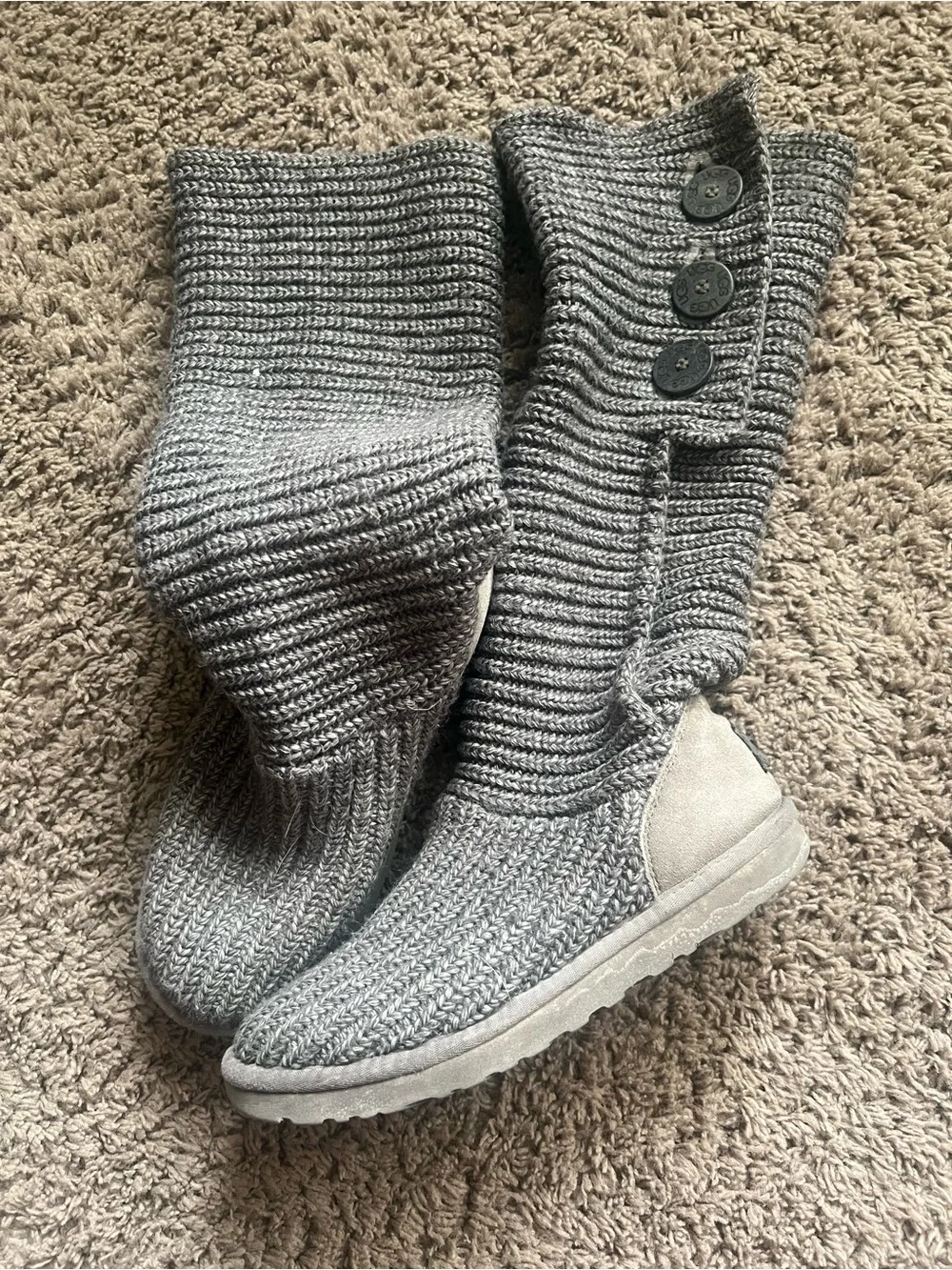 UGG Grey Knit Button-Accent Slouchy Winter Boots
